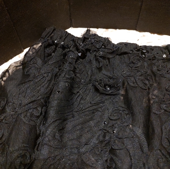 🕷️🖤🕷️ Beautiful Handmade Black Beaded Floral Ribbon Sheer Organza Skirt - M - Picture 12 of 16